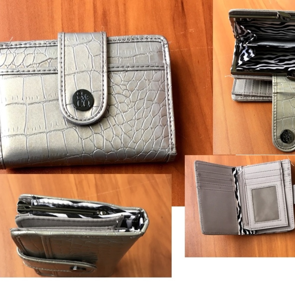 new👛Style & Co Pewter Reptile Skin Card Purse 5x3